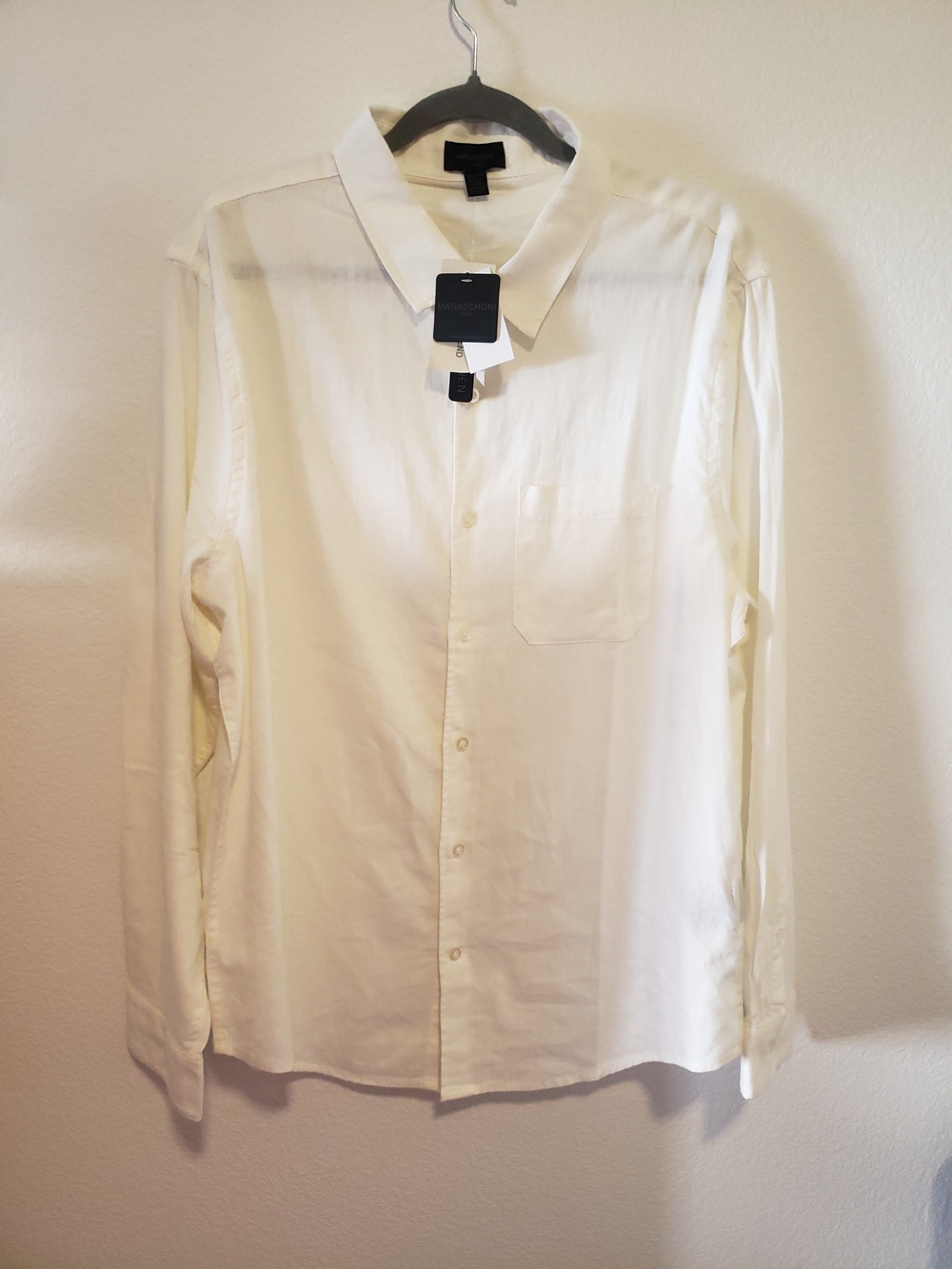 Magaschoni White Long-Sleeve Dress Shirt with Point Collar